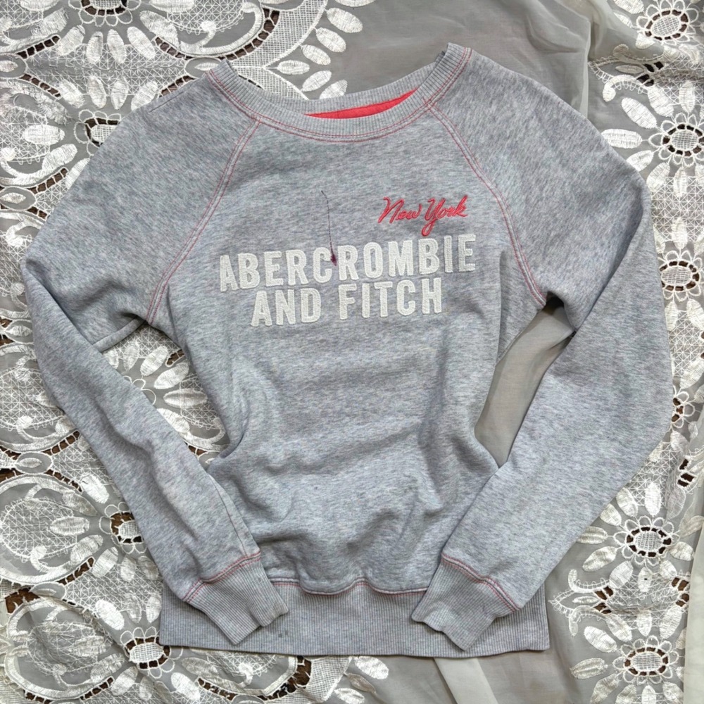 Y2K Abercrombie and Fitch Womens Gray New York Logo Raglan Sweatshirt